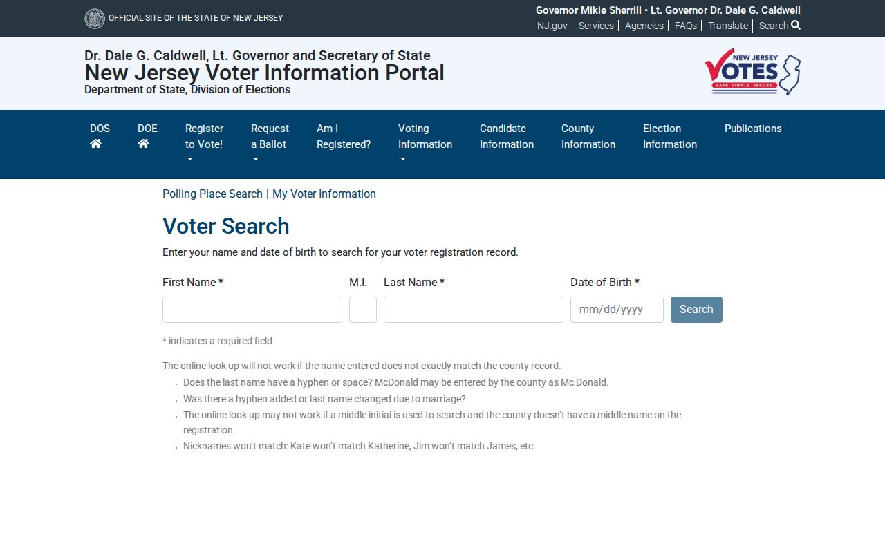 West Orange resident lookup using New Jersey voter registration confirmation