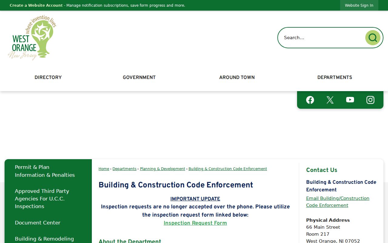 West Orange street directory building permit and inspection records resource