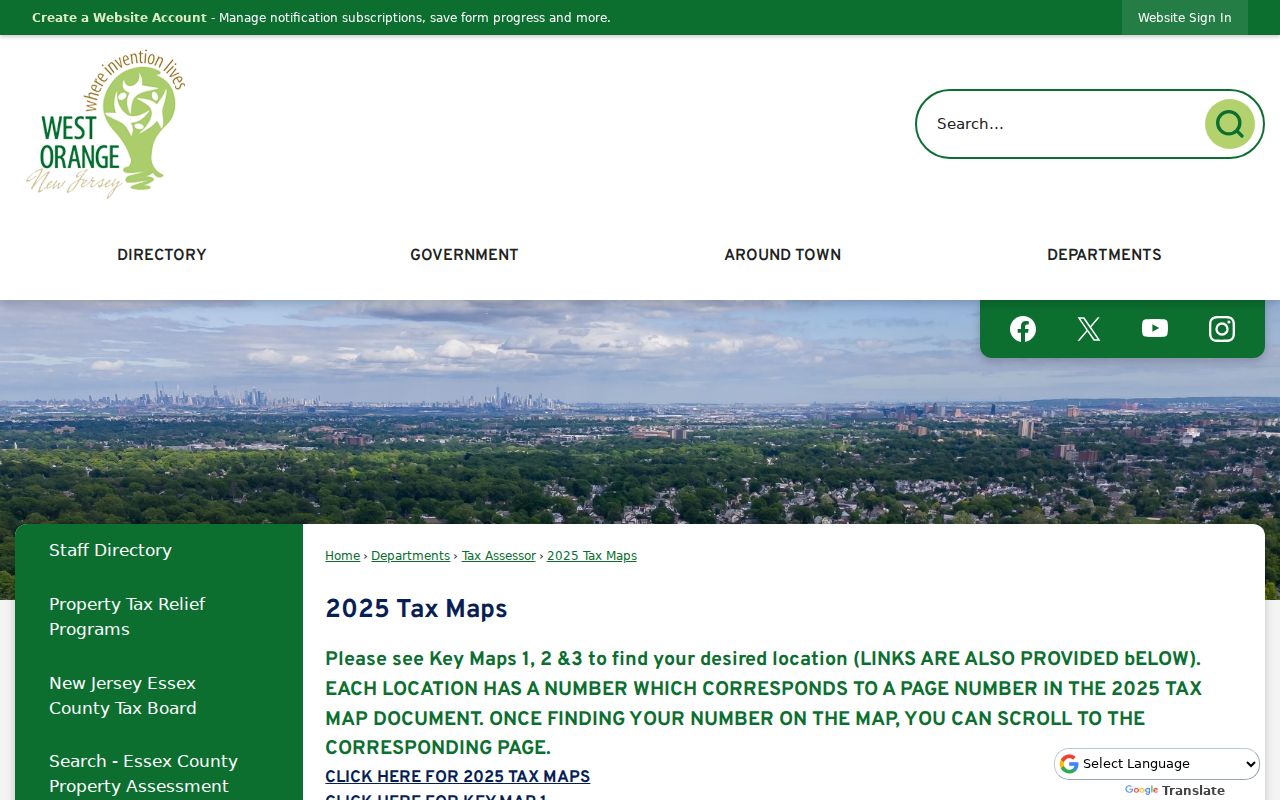 West Orange street directory tax maps and block lot key map
