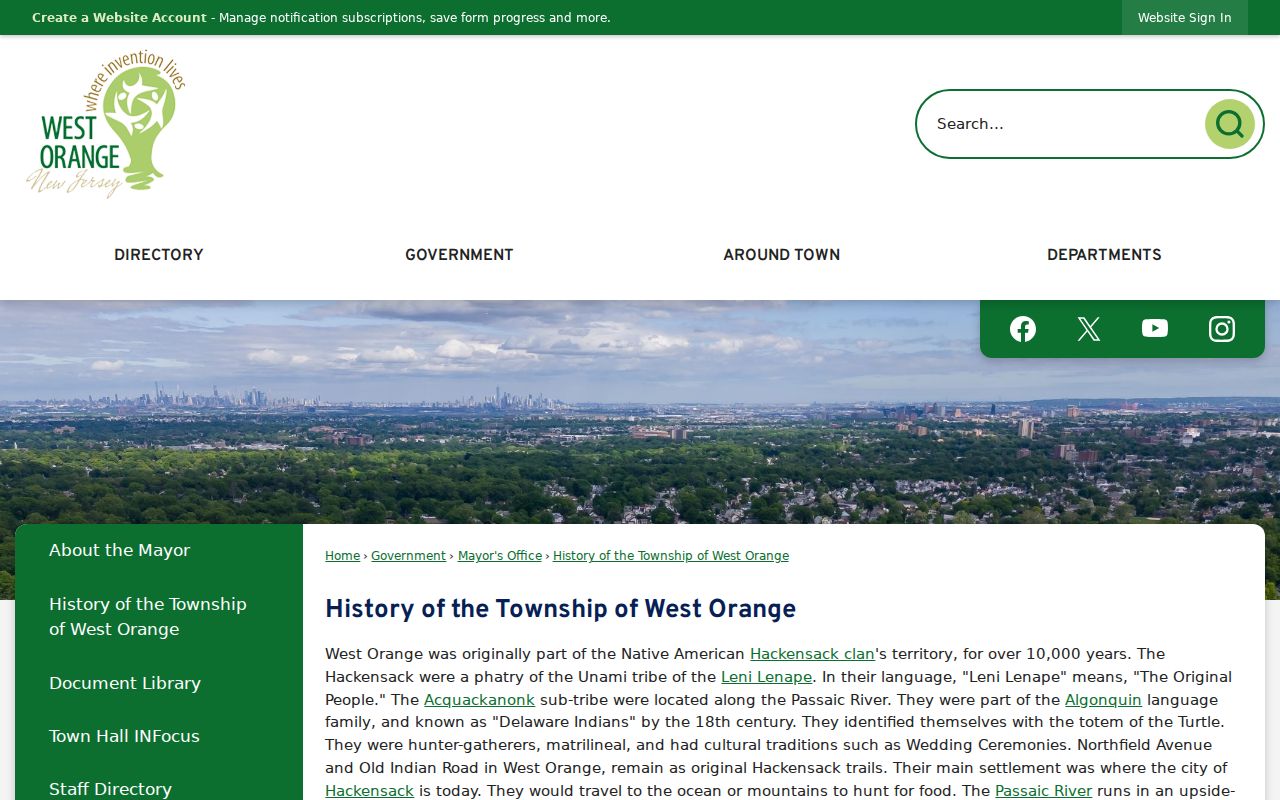 West Orange ZIP code directory township history and address geography